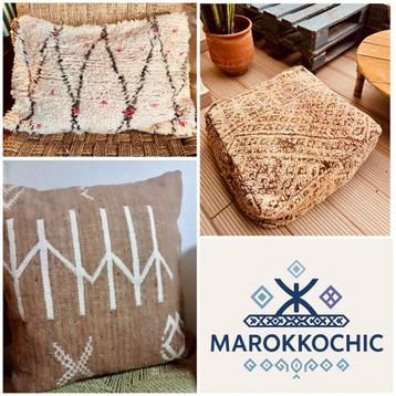 Schitterende boho chique berber kussens en poefen beschikbaar voor biedingen