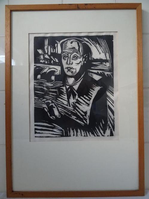 Henri Jonas houtsnede Zelfportret met Sint Servaasbrug 1926, Antiek en Kunst, Kunst | Overige Kunst, Ophalen of Verzenden