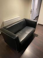 Zwarte zetel - lederlook, Huis en Inrichting, Zetels | Zetels, Ophalen, Gebruikt, Tweepersoons, Rechte bank