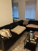 Zwart leren hoeksalon, Huis en Inrichting, Zetels | Complete zithoeken, Ophalen, Gebruikt, Leer