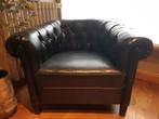 Chesterfield zwart leder, Huis en Inrichting, Fauteuils, Ophalen, Gebruikt, Leer, 75 tot 100 cm