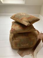 Boho-stijl jute/kilim poef met op elkaar afgestemde kussens, Huis en Inrichting, Woonaccessoires | Kussens, Ophalen