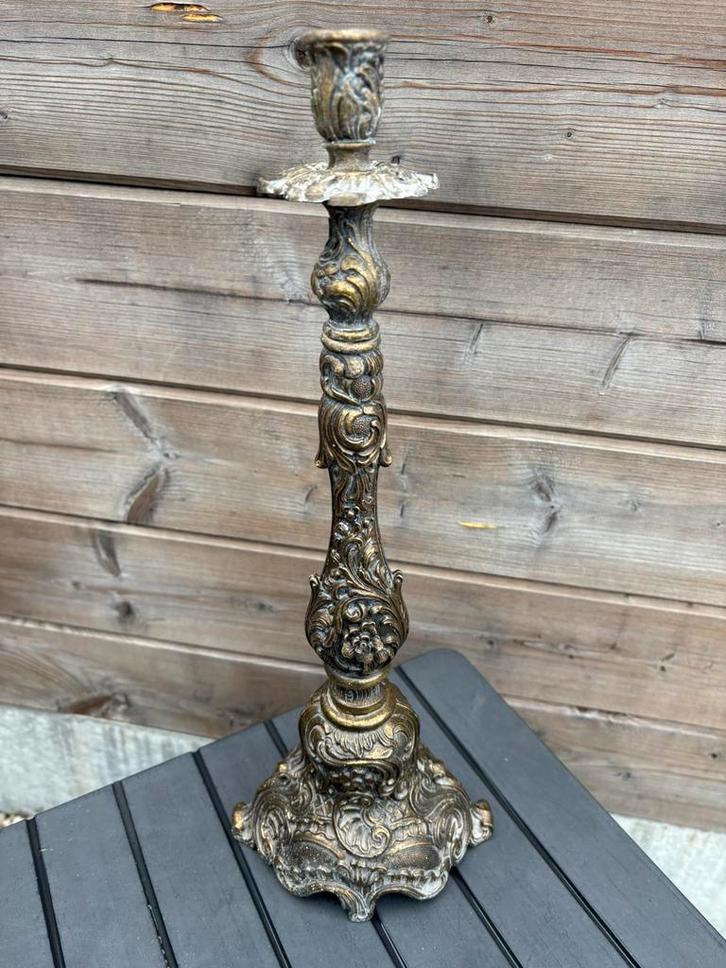 Bougeoir ancien en métal doré – style baroque, Antiek en Kunst, Antiek | Kandelaars, Ophalen of Verzenden