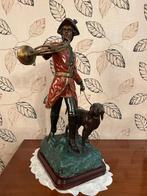 Bronzen beeld jager met hond 65cm hoog en 23 cm breed, Antiek en Kunst, Ophalen