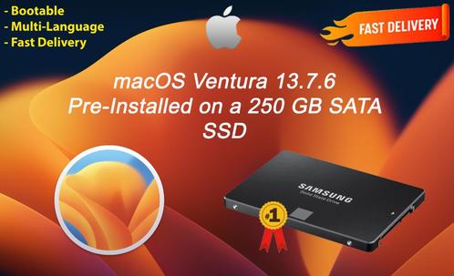 macOS Ventura 13.7.6 VoorGeïnstalleerde SSD 250 GB macOS OSX, Computers en Software, Besturingssoftware, Nieuw, MacOS, Verzenden