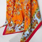 Zijde scarf sjaal vierkant Gedessineerd orange met rood ran, Nieuw, Maat 38/40 (M), Sjaal, Verzenden