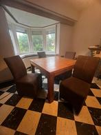 Vierkante massieve eet tafel met 6 stoelen, Gebruikt, Ophalen of Verzenden