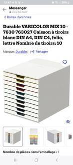 Caisson à 10 tiroirs blanc intérieur couleur, Maison & Meubles, Bureaux, Enlèvement ou Envoi, Comme neuf, Bureau