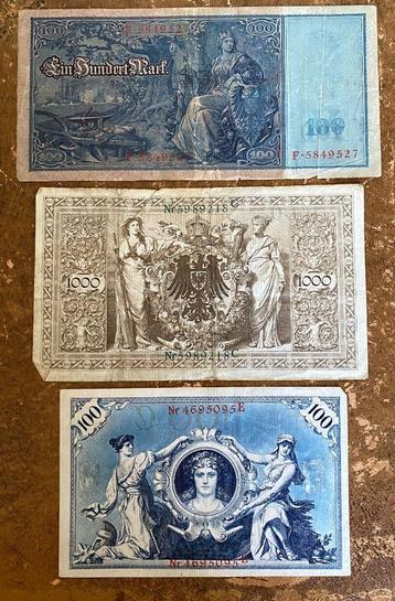 3 Duitse Reichmark-bankbiljetten 1908-1910 beschikbaar voor biedingen