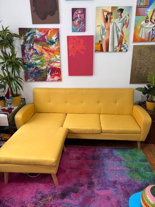 Scandinavische zetel gele stof, Huis en Inrichting, Zetels | Zetels en Chaises Longues, Zo goed als nieuw, Stof, Ophalen