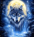 Peinture au diamant Loup au clair de lune 20x20cm (rond), Enlèvement ou Envoi, Neuf, Bricolage