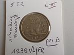 5 frank 1939 VL/FR (pos.B) ster Leopold III, Ophalen of Verzenden, Metaal, Losse munt