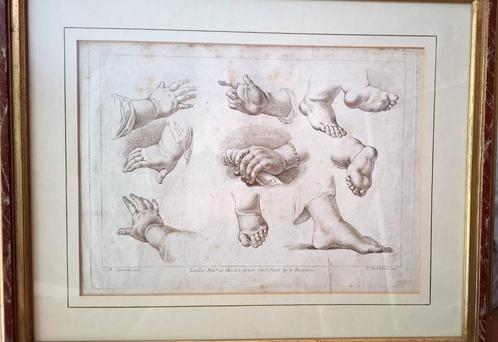 18eeuwse gravure door Francesco Bartlozzi Handen en voeten, Antiek en Kunst, Kunst | Etsen en Gravures, Verzenden