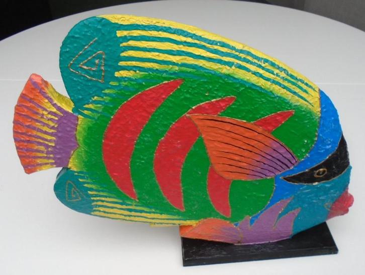 HOUTEN VIS GROOT 38 CM Nr. 3 GROEN ROOD NIEUW, Antiek en Kunst, Curiosa en Brocante, Ophalen of Verzenden