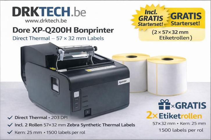 DORE XP-Q200H Thermische Bonprinter–Incl.(2 Etiketrollen), Informatique & Logiciels, Imprimantes, Neuf, Imprimante, Imprimante thermique