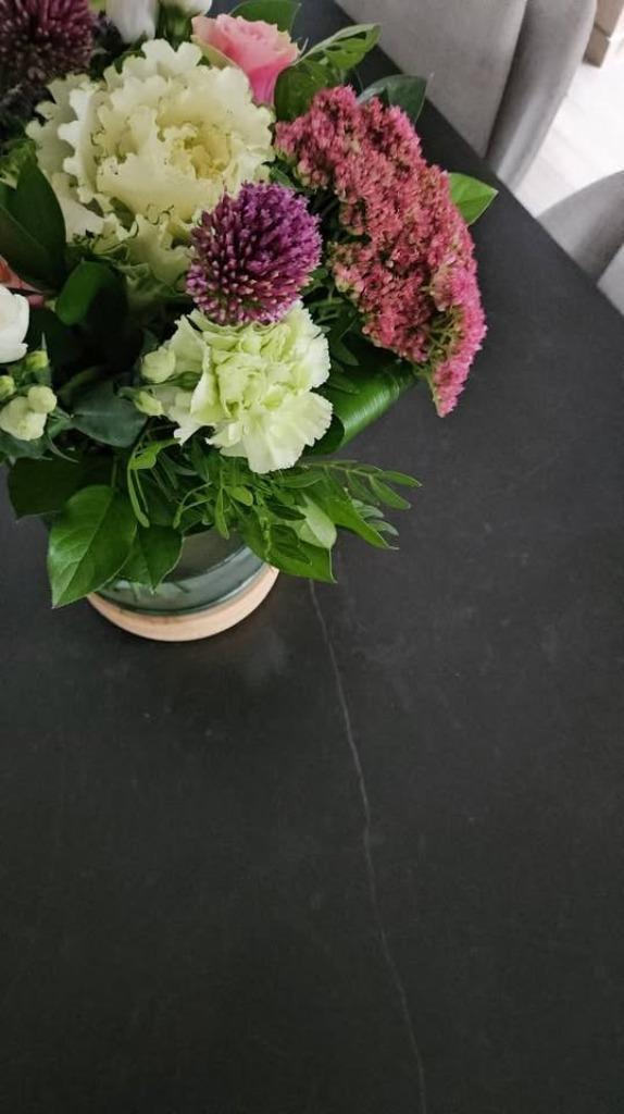 Tafel Juntoo marmeren blad + 6 stoelen, Huis en Inrichting, Tafels | Eettafels, Zo goed als nieuw, 100 tot 150 cm, 200 cm of meer