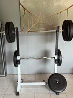Set Gewichten en bijhorende steun, Sport en Fitness, Ophalen, Krachtstation, Zo goed als nieuw, Metaal