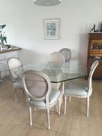 Achthoekige glazen tafel+marmeren :3 verwijderbare stuk, Ophalen, 50 tot 100 cm, 50 tot 100 cm, Zo goed als nieuw