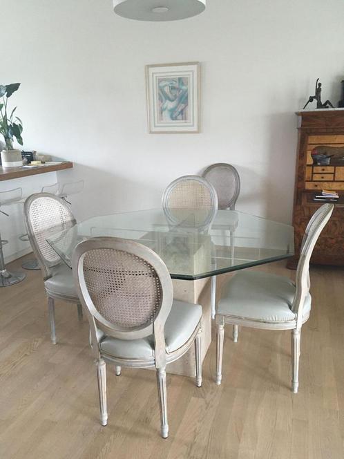 Achthoekige glazen tafel+marmeren :3 verwijderbare stuk, Huis en Inrichting, Tafels | Eettafels, Zo goed als nieuw, 50 tot 100 cm