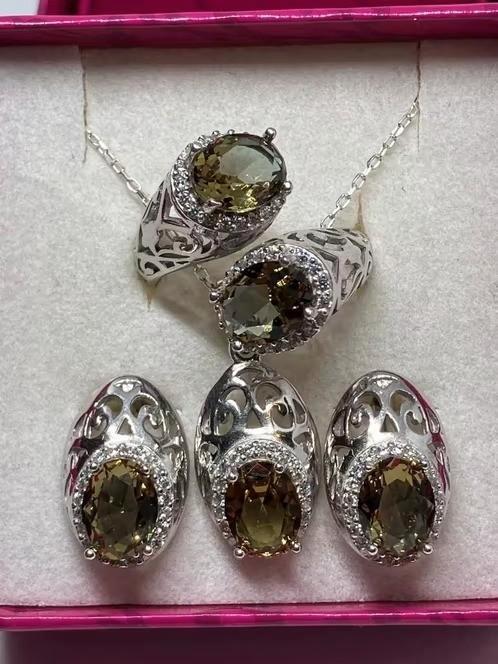 Zilveren Sierraden Set met Zultaniet, Bijoux, Sacs & Beauté, Colliers, Neuf, Argent, Argent, Avec pierre précieuse, Envoi