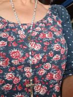 Oud zilveren parelmoer rozenkrans collier diameter 66 cm kru, Ophalen of Verzenden, Gebruikt, Sieraad, Christendom | Katholiek