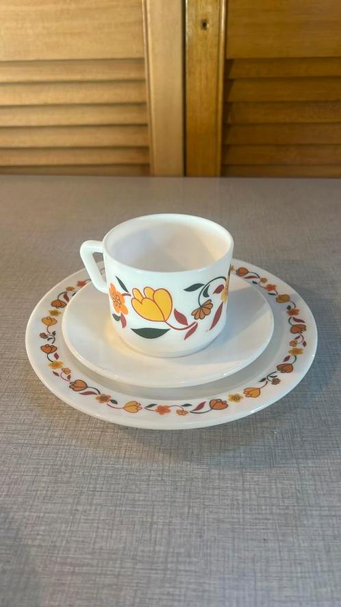 4x koffietassen - 6x dessertborden (Arcopal, France), Verzamelen, Porselein, Kristal en Bestek, Zo goed als nieuw, Ophalen of Verzenden