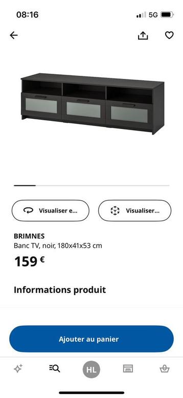 BRIMNES Banc TV, noir, 180x41x53 cm beschikbaar voor biedingen