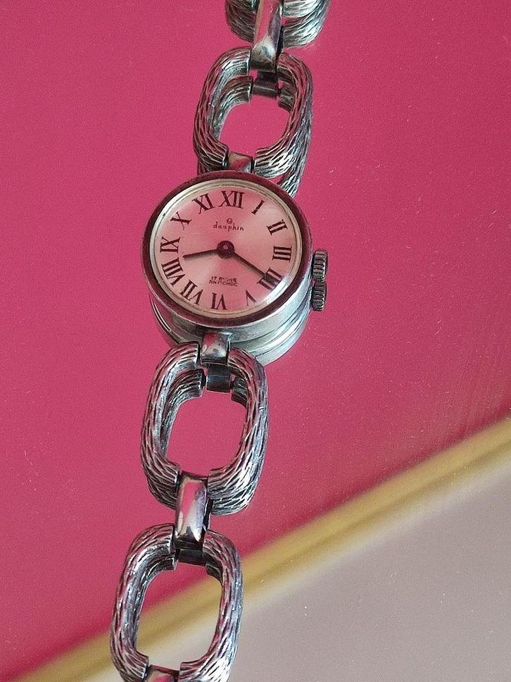Zwitserse zilveren horloge jaren 1950, Handtassen en Accessoires, Antieke sieraden, Armband, Zilver, Ophalen of Verzenden