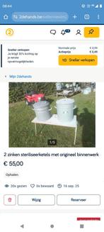 2 zinken steriliseerketels met origineel binnenwerk en dekse, Antiek en Kunst, Curiosa en Brocante, Ophalen