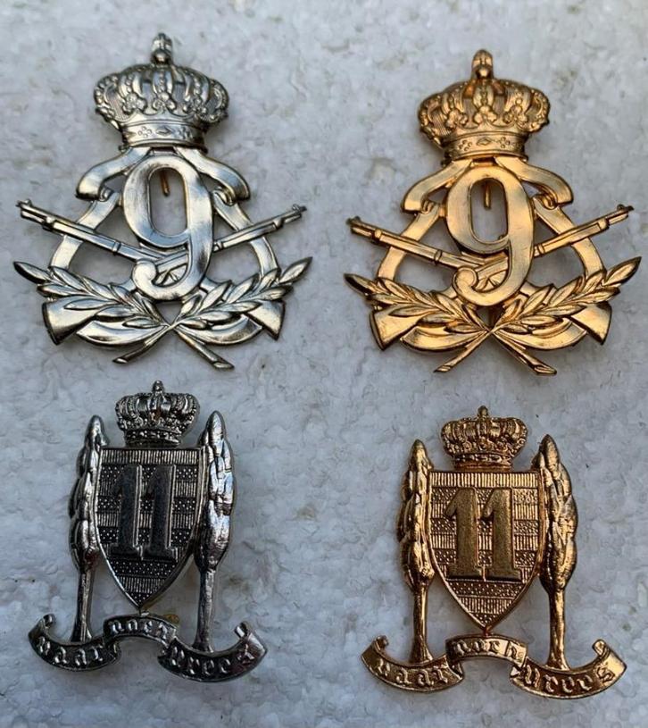 Kenteken, 9de LINIE + 11de LINIE mutskentek, Zilver+Goud, Verzamelen, Militaria | Algemeen, Landmacht, Embleem of Badge, Ophalen of Verzenden