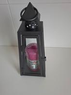 Stompkaars fuchsia in zwarte lantaarn met glas, 25 tot 50 cm, Zwart, Nieuw, Ophalen of Verzenden