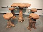 wortelteakhouten bar incl 4 barkukken, Maison & Meubles, Dénudé, Enlèvement ou Envoi, Neuf, Y compris les chaises de bar