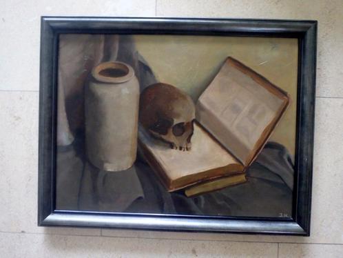 Vanitas - Crâne dans une nature morte vers 1940 - initiales, Antiquités & Art, Art | Peinture | Classique, Enlèvement ou Envoi
