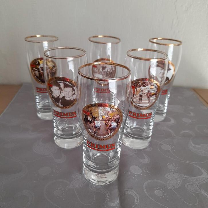 6 Bierglazen Primus - De Ronde van Vlaanderen ., Verzamelen, Glas en Drinkglazen, Ophalen of Verzenden