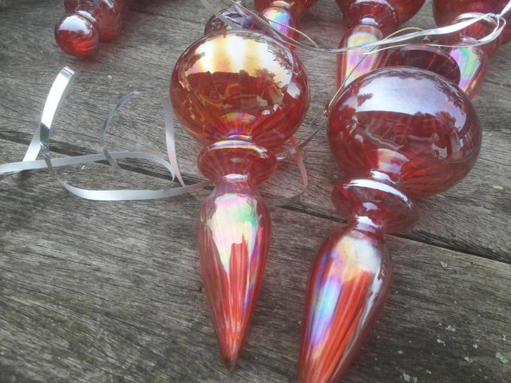 8x kerstbal grote glazen pegel ajeco 8 stuks iriserend glas, Diversen, Kerst, Zo goed als nieuw, Ophalen of Verzenden