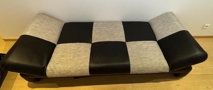 Bank zwar-wit, Huis en Inrichting, Slaapkamer | Slaapbanken, Gebruikt, 70 cm of minder, 200 cm, Eenpersoons, Wit, Zwart, Ophalen