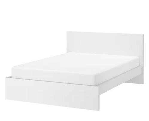 MALM Cadre de lit haut, blanc/Lönset, 180x200 cm, Huis en Inrichting, Slaapkamer | Bedden, Gebruikt, Tweepersoons, 180 cm, 200 cm