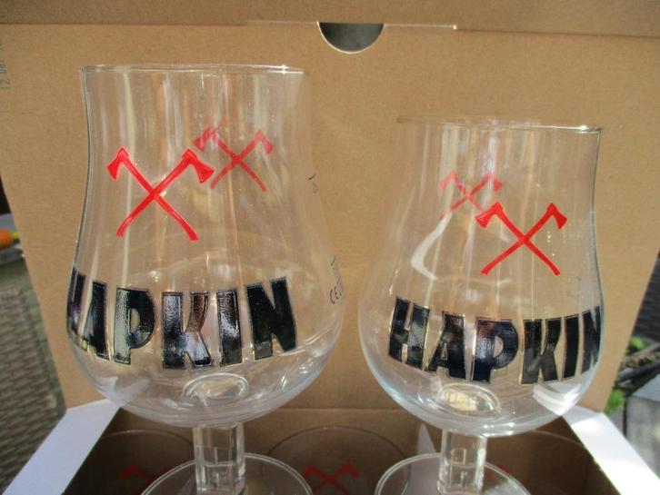 6 Hapkin glazen + 3 kleinere in origele doos, Verzamelen, Glas en Drinkglazen, Nieuw, Bierglas, Ophalen