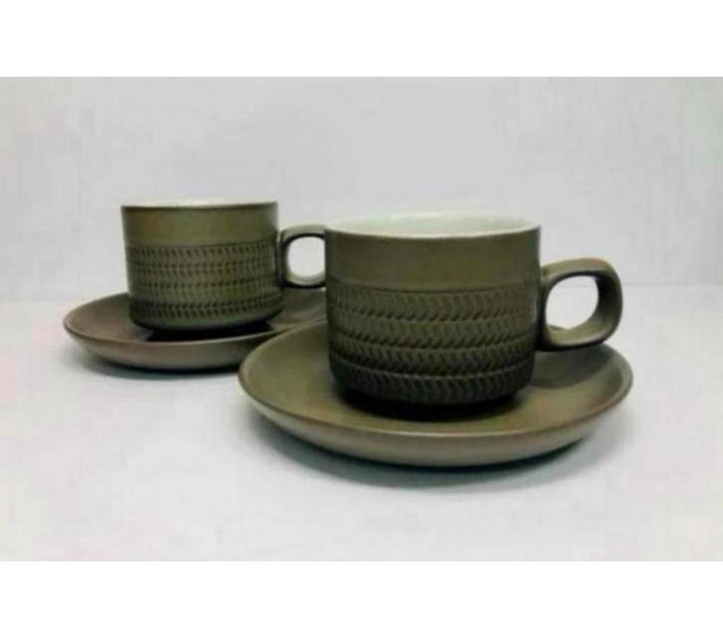 Vintage Denby Camelot Chevron 1961 2x kop en schotel servies, Antiek en Kunst, Antiek | Servies los, Ophalen of Verzenden