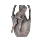 François Moreau : vase en zamak avec un garçon pêcheur, Antiquités & Art, Antiquités | Bronze & Cuivre, Enlèvement ou Envoi