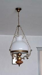 Lustre en cuivre et verre laiteux - Style « Lampe Belge », Maison & Meubles, Lampe Belge, Comme neuf, Enlèvement ou Envoi