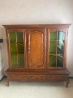 Vintage antiek vitrinekast met groene ramen, 150 à 200 cm, Antiek vintage, 25 à 50 cm, Avec tiroir(s)