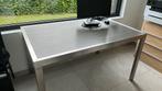 Tafel 140 x 90 cm - inox frame - tafelblad in laminaat, Ophalen, Zo goed als nieuw