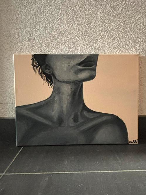 Vrouw zwart wit schilderij., Antiquités & Art, Art | Peinture | Moderne, Enlèvement