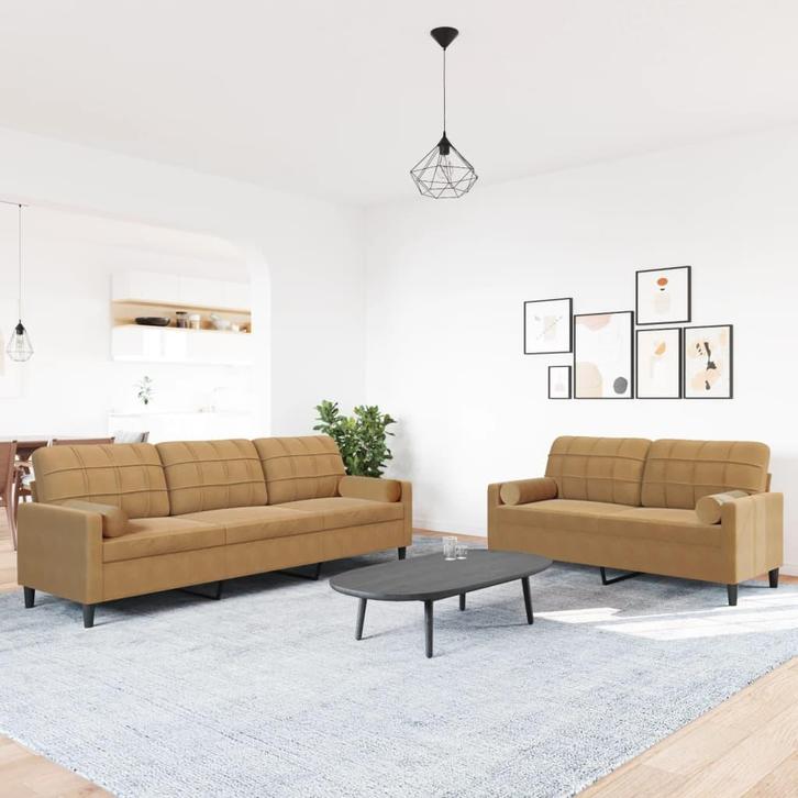 2-delige Loungeset met kussens en bolsters fluweel bruin, Huis en Inrichting, Zitzakken, Nieuw, Bruin, Verzenden