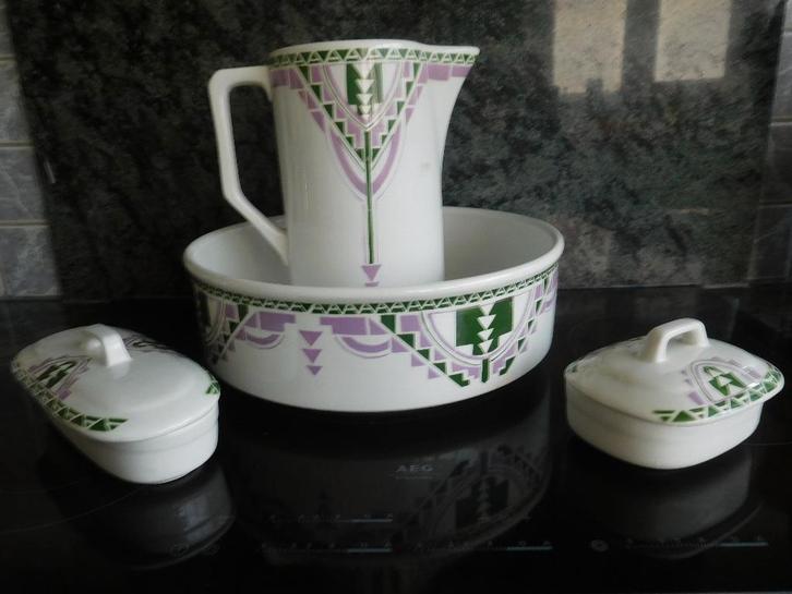 Saint Ghislain badkamerset met potje, Antiek en Kunst, Antiek | Keramiek en Aardewerk, Ophalen of Verzenden