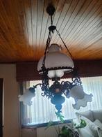 Koperen luchter met  wit opaalglas, Huis en Inrichting, Lampen | Kroonluchters, Ophalen, Gebruikt