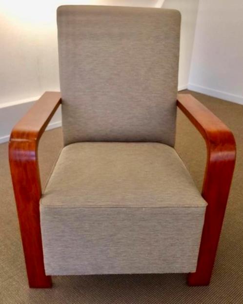 elegante Art Deco fauteuil in Macassar ebbenhout, Huis en Inrichting, Fauteuils, Gebruikt, Hout, Ophalen of Verzenden
