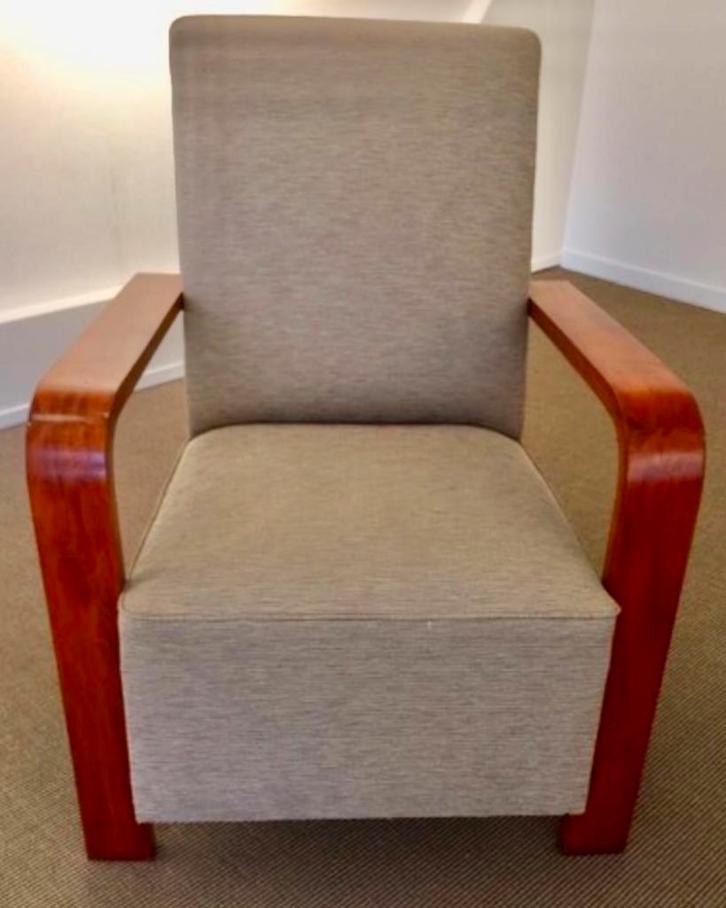 elegante Art Deco fauteuil in Macassar ebbenhout, Huis en Inrichting, Fauteuils, Gebruikt, Hout, Ophalen of Verzenden