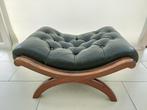 Zwart leder Chesterfield style voetbank, laag meubel., Huis en Inrichting, Ophalen, Gebruikt, 50 tot 75 cm, Hout